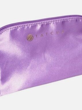 Tatcha Lavender Satin Cosmetic Pouch with Gold Logo